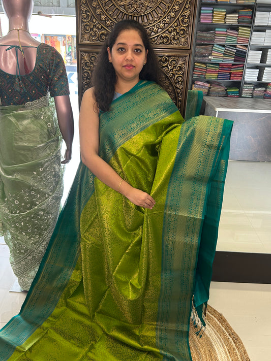 Regal Green with Dark Teal Pure Soft Silk Saree